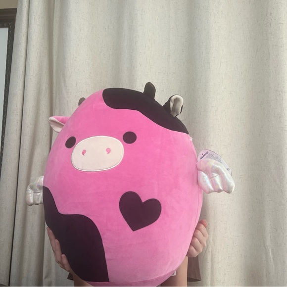 Pink and Black Cow Plush with Heart - Picture 2 of 9